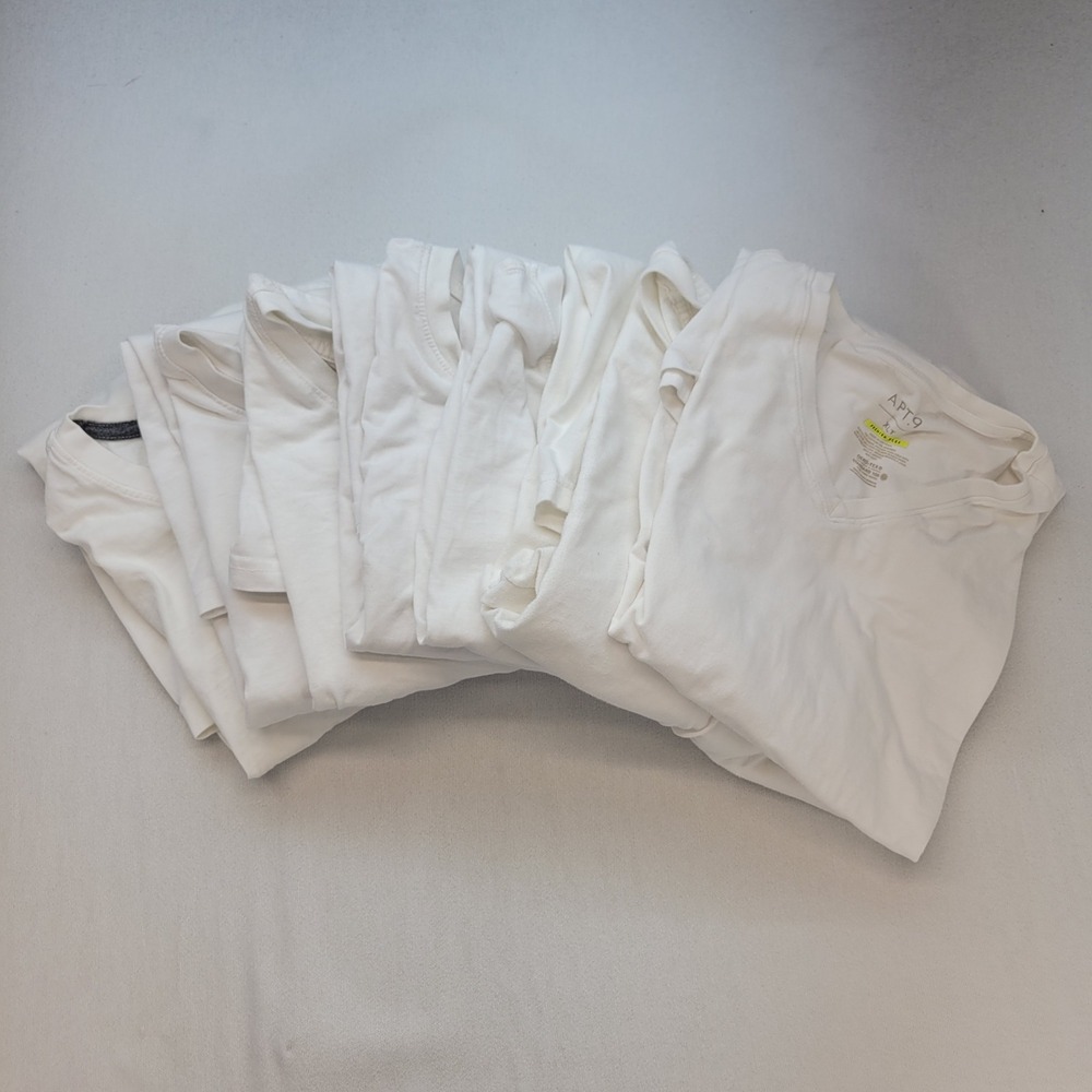 White T-Shirt Lot 7pc Bundle Mens XLT White Casual Cotton Blend Crew V-Neck